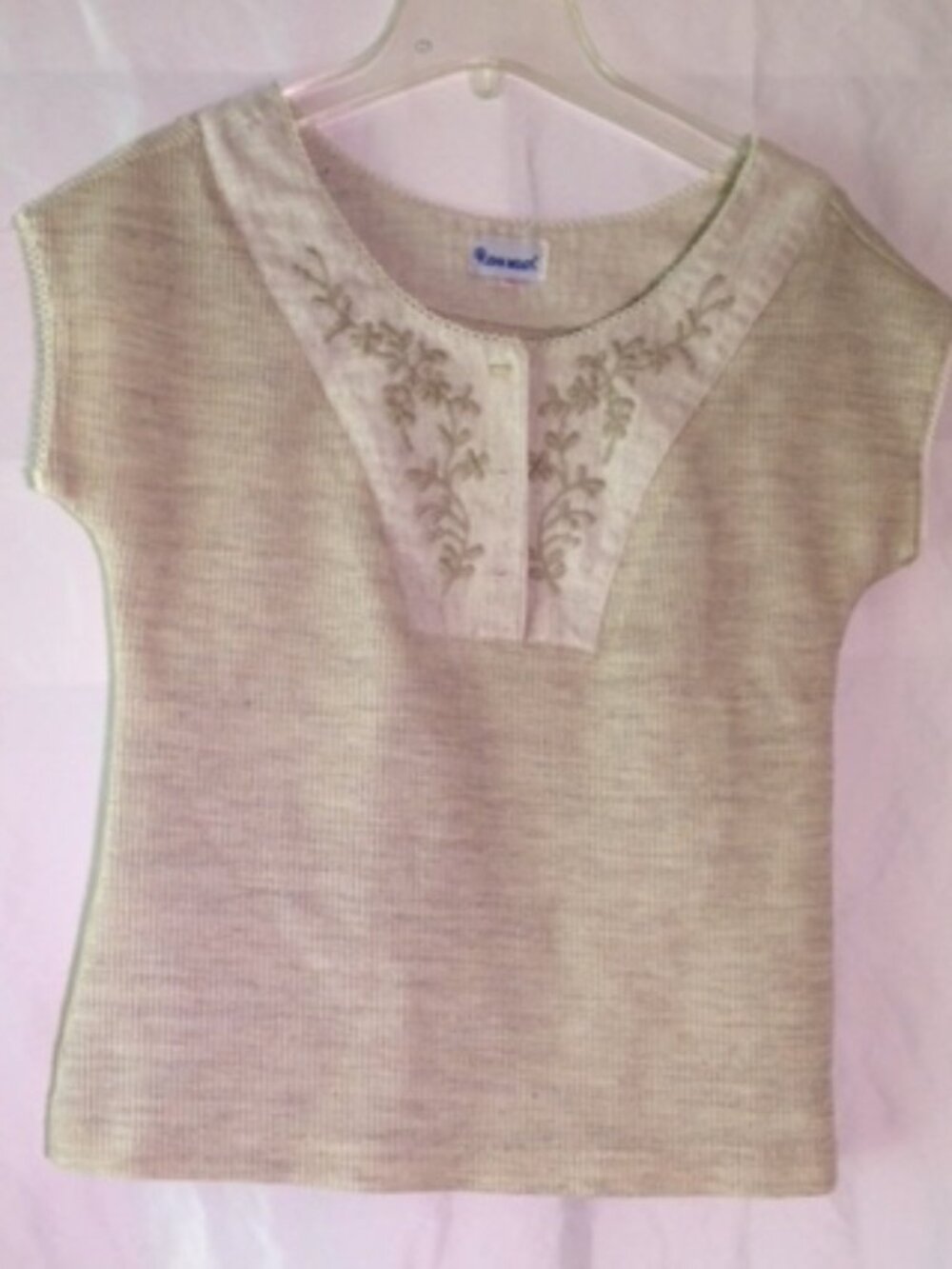 Vintage John Meyer Embroidered Waffle Knit Top Light Tan Size 10